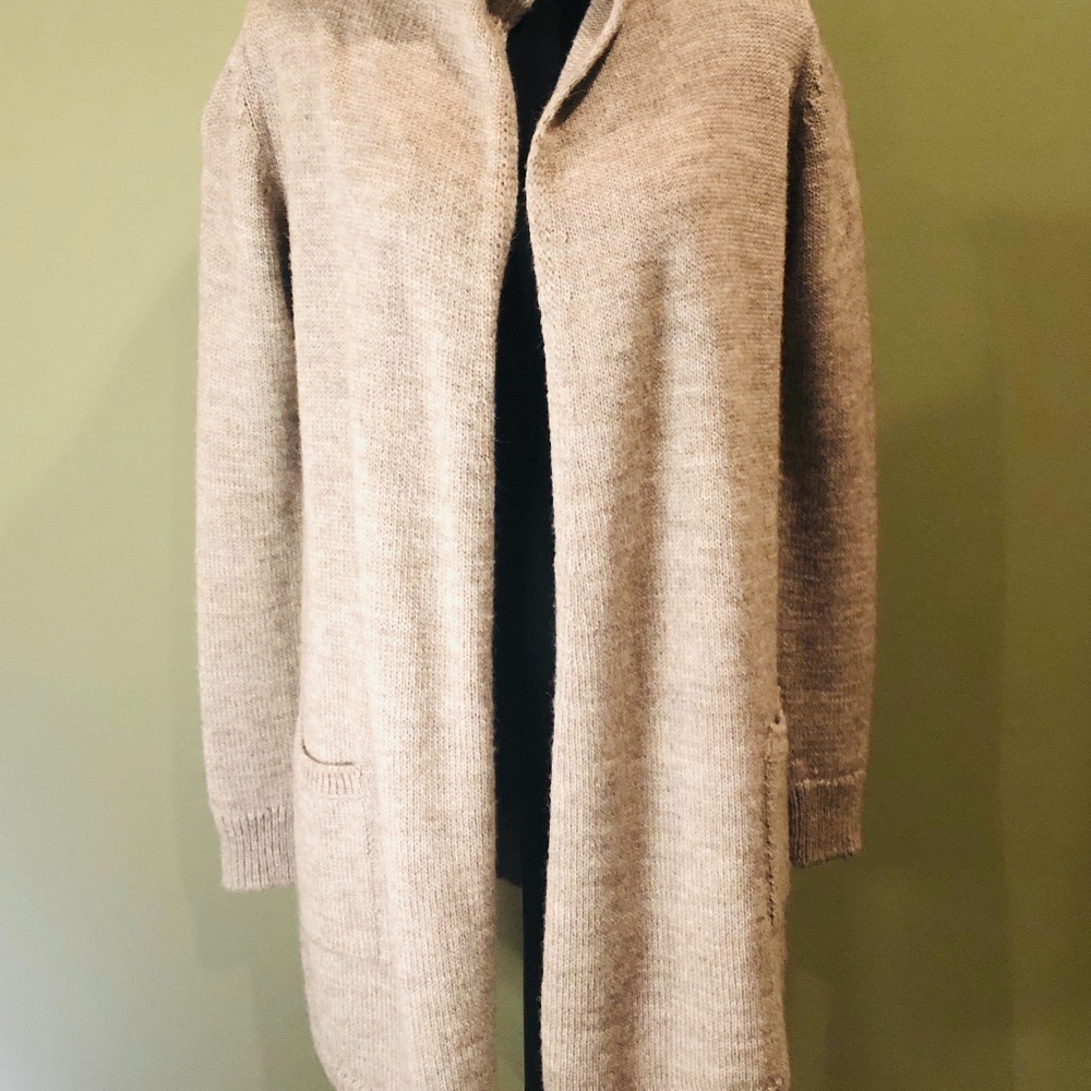 Massimo Dutti Beige Hooded Wool Cardigan